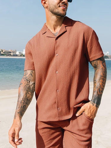 TACOHEAL Button Down Short Sleeve Men's Shorts Set