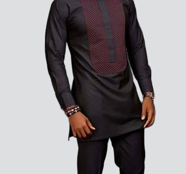 African Black Long Sleeve Printed Men's Set