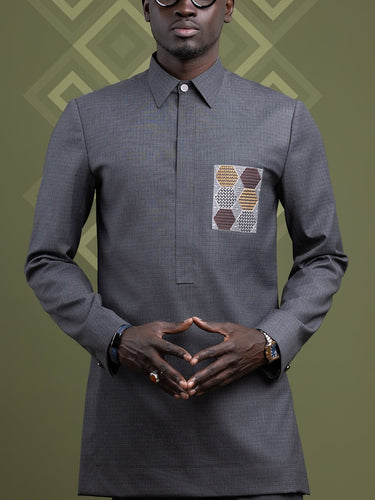 TACOHEAL Turndown Geometric Pattern Long Sleeve Men's Set