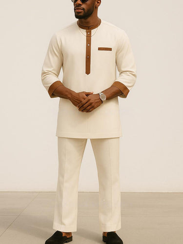 TACOHEAL Colorblock Mandarin Collar Men's Pants Set