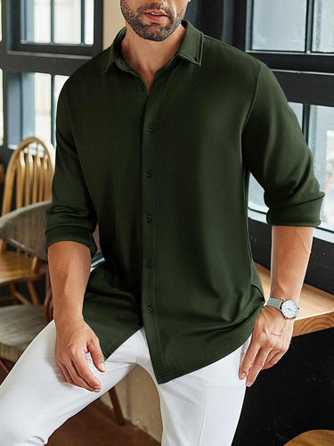 TACOHEAL Long Sleeve Turndown Collar Plain Men's Shirt
