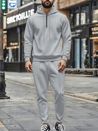 Solid Long Sleeve Hooded Men's Pants Set