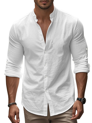 TACOHEAL Stand Collar Long Sleeve Casual Men's Shirt