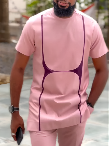 TACOHEAL Festival Short Sleeve Pink Printed Men's Set