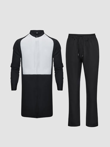 TACOHEAL Plus Size African Black Colorblock Long Sleeve Men's Set