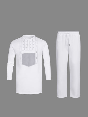 Schweres besticktes langärmliges weißes Party-Set für Herren 