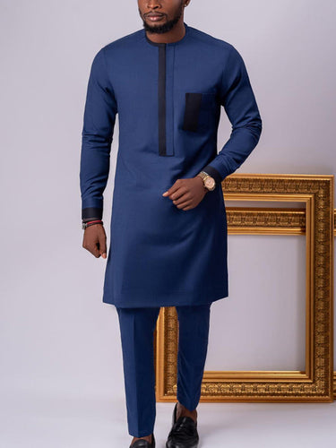 TACOHEAL African Blue Patchwork Pocket Men's Pants Set
