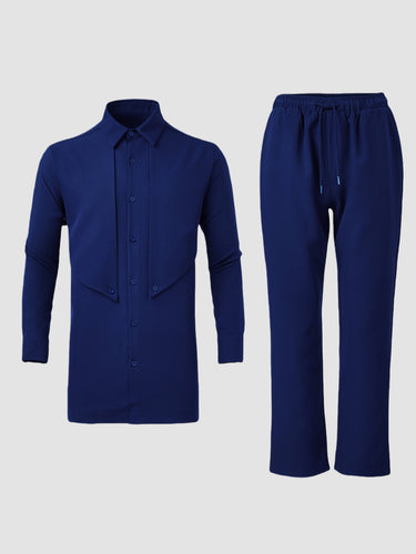 TACOHEAL Plus Size Formal Long Sleeve Button Men's Set