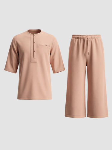 TACOHEAL Round Neck Half Sleeve Solid Men's Set