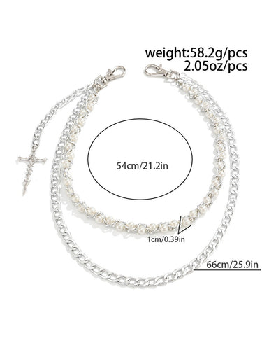 TACOHEAL Double Layer Cross Charm Pants Chain