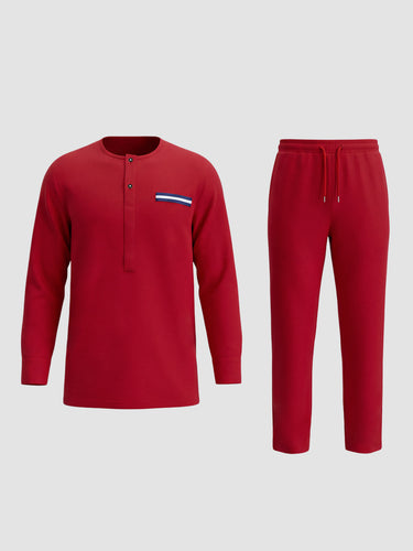 TACOHEAL Round Neck Button Men's Pants Set