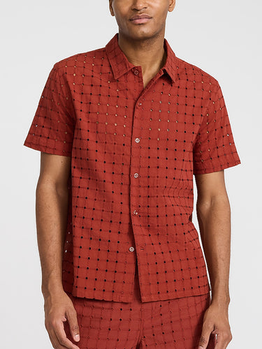 TACOHEAL Turndown Collar Eyelet Short Sleeve Men's Set