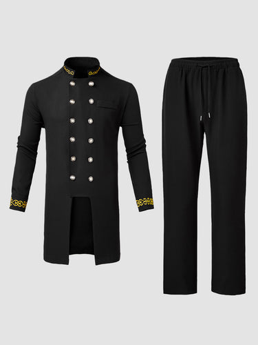 TACOHEAL Double-breasted Embroidered Dashiki Suit