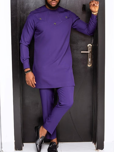Solid Purple Long Sleeve Men's Pants Set