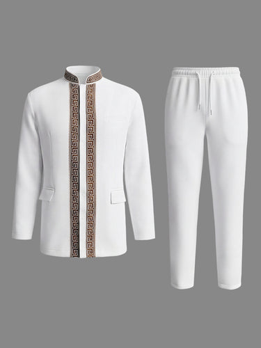TACOHEAL Embroidered Mandarin Collar Long Sleeve Men's Set