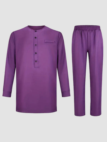 TACOHEAL Plus Size African Plain Purple Long Sleeve Men's Set