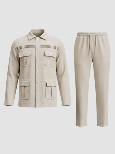 TACOHEAL Solid Turndown Long Sleeve Button Men's Set