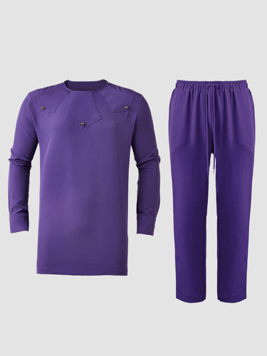 TACOHEAL Solid Purple Long Sleeve Men's Pants Set
