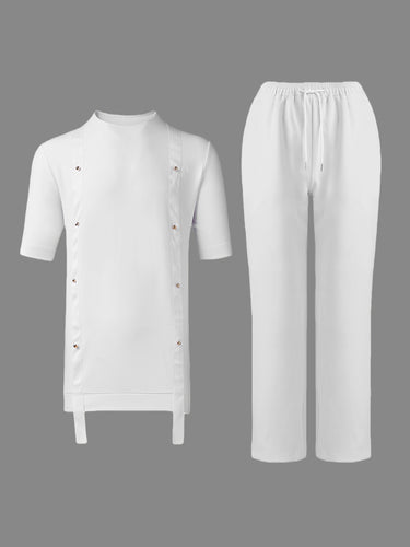 TACOHEAL White Metal Detail Short Sleeve Men's Set