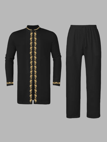 TACOHEAL Embroidered Zip-Up Long Sleeve Men's Pants Set