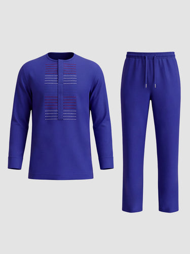 TACOHEAL Minimalist Embroidery Long Sleeve Men's Pants Set