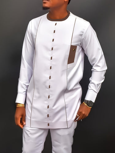 New White Embroidered Men's Pants Set