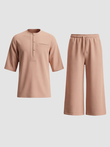 TACOHEAL Round Neck Half Sleeve Solid Men's Set