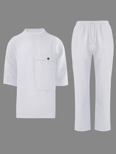 TACOHEAL New Black Round Neck Men's Pants Set