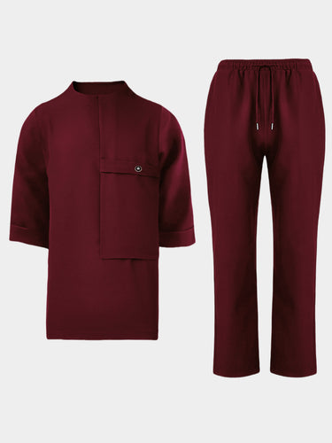 TACOHEAL New Black Round Neck Men's Pants Set