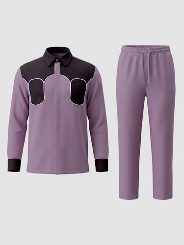 TACOHEAL Colorblock Turndown Long Sleeve Men's Set