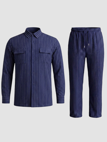 TACOHEAL Striped Print Long Sleeve Button Men's Set