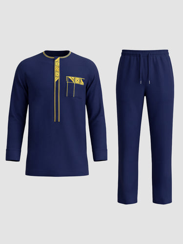 TACOHEAL Special Embroidered Round Neck Men's Pants Set