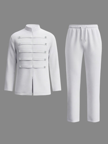 TACOHEAL Mandarin Collar Solid Long Sleeve Men's Set