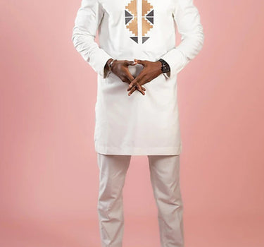 African Casual White Embroidered Long Sleeve Men's Set