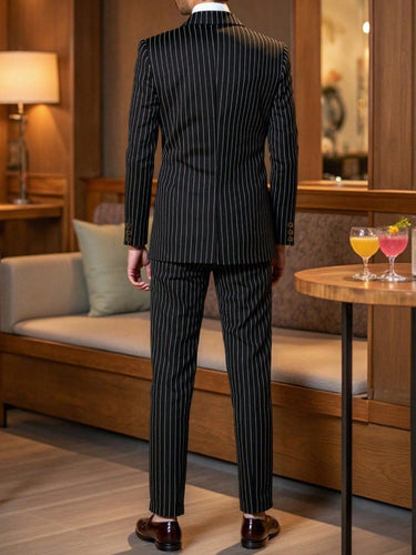 TACOHEAL Classic Striped Double Breasted Men's 2 Piece Suit