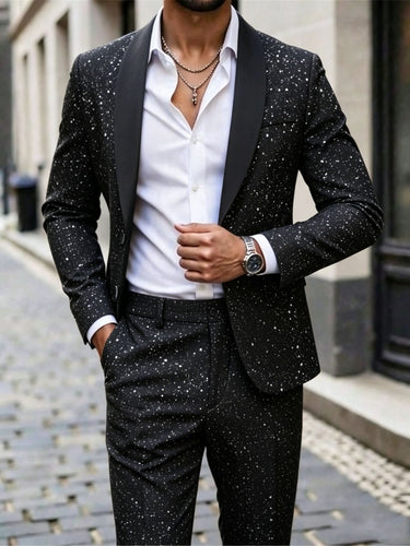 TACOHEAL Shiny Blazer Men's 2 Piece Formal Suit Set