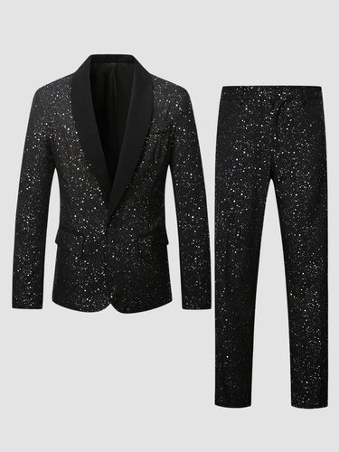 TACOHEAL Shiny Blazer Men's 2 Piece Formal Suit Set