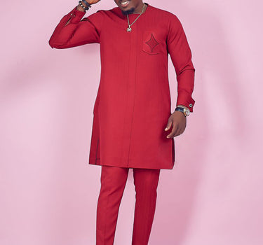 New African Red Split Embroidery Wedding Festival Men's Set