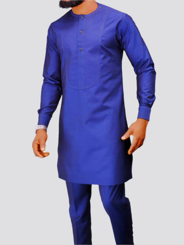 TACOHEAL African Round Neck Button Men's Blue Set
