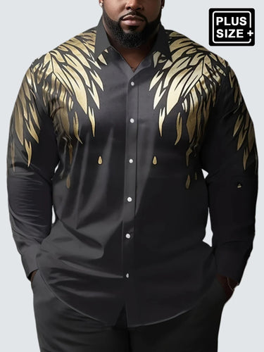 TACOHEAL Plus Size Gold Feather Print Shirt With Pants