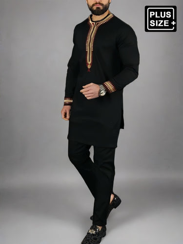 Plus Size Embroidered Black African Men's Set