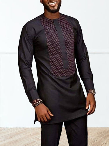 African Black Long Sleeve Printed Men's Set