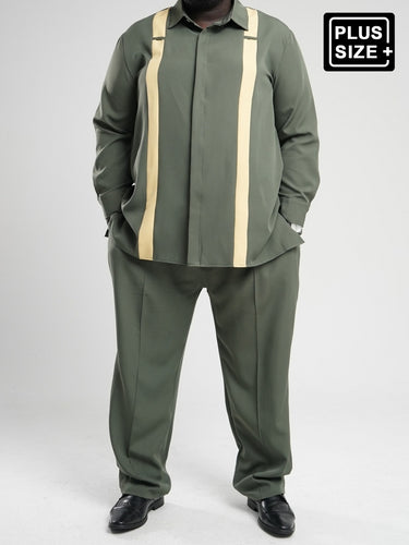 Plus Size Turndown Collar Colorblock Men's Set