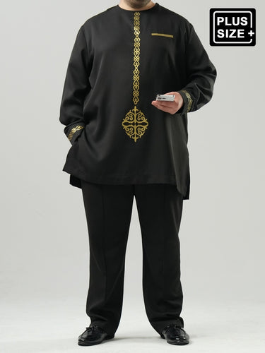 Plus Size Digital Printed Black Long Sleeve Men's Set