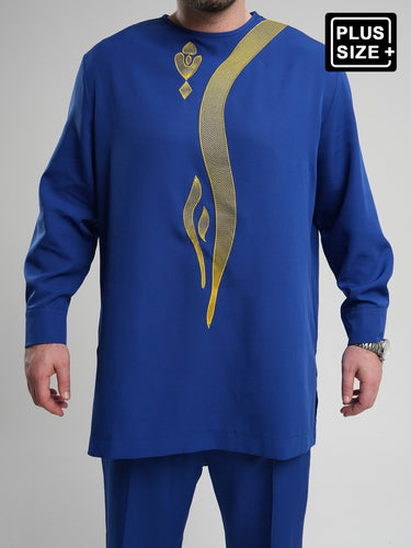 Plus Size African Ethnic Embroidered Blue Men's Set