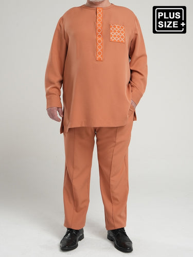 Plus Size African Geometric Embroidered Pocket Men's Set