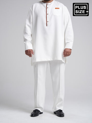 Plus Size Leather Patched Pocket Men's White Set