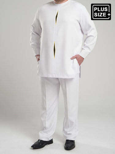 Plus Size Men's Split Shirt White Printed Set