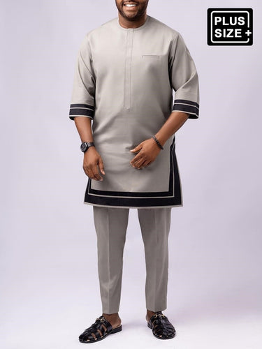 Plus Size Colorblocked Trim Half Sleeve Men's Set