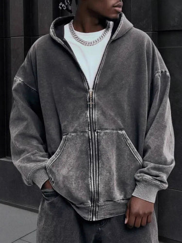 TACOHEAL Long Sleeve Zip Up Grey Men's Hoodie